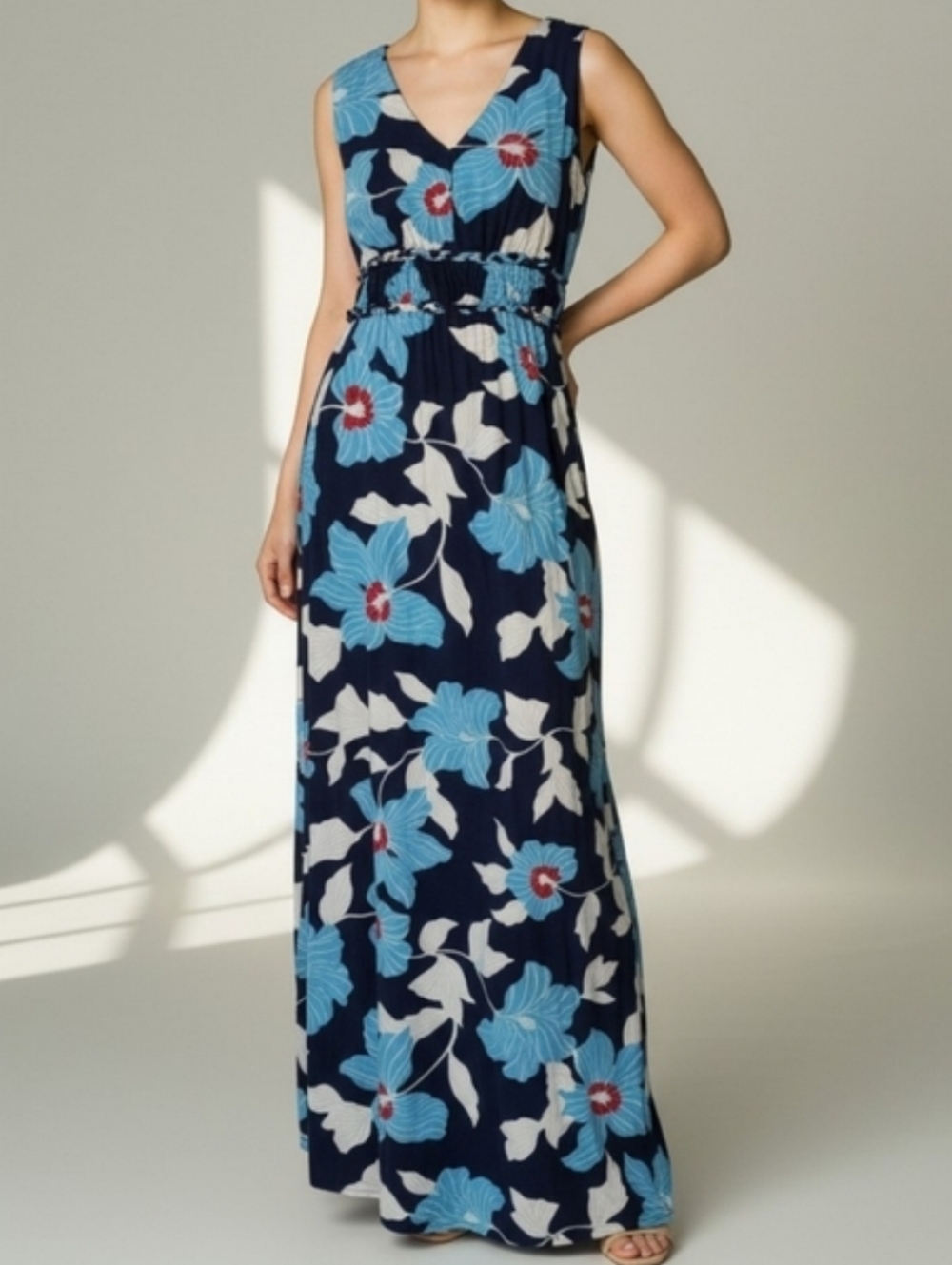 Japna Floral Maxi Dress in Blue and Gray S